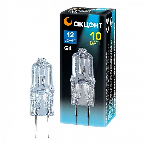 Лампа галогенная Акцент JC 12В 10W G4 капсульная прозрачная