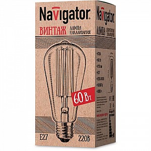 Лампа накаливания Navigator Винтаж 71 957 NI-V-ST64-SC17-60-230-E27-CLG. Изображение - 1