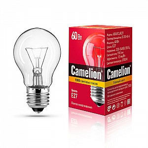 Лампа накаливания Camelion 60/A/CL/E27 с прозрачной колбой ЛОН