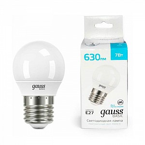 Лампа светодиодная Gauss Basic LED-M G45 7W 630lm 4000K E27 LED 10502272