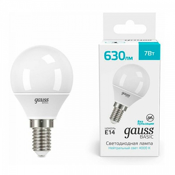 Лампа светодиодная Gauss Basic LED-M G45 7W 630lm 4000K E14 LED 10501272