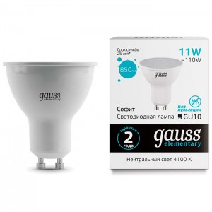 Лампа светодиодная Gauss Elementary 13621 MR16 11W 850lm 4100К GU10