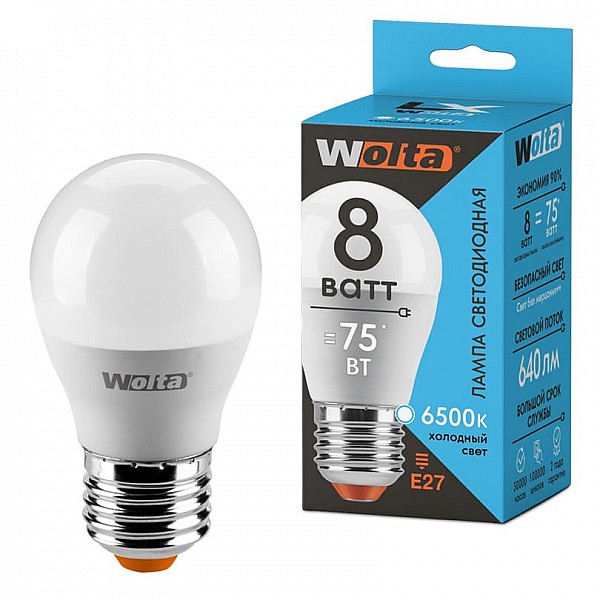 Лампа светодиодная Wolta LX 30W45GL8E27 G45 8Вт Е27 6500К