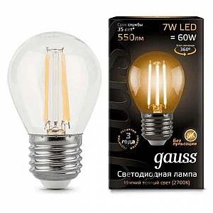Лампа светодиодная Gauss Filament F-LED7-G45-2700K-E27 550Lm филаментная 105802107