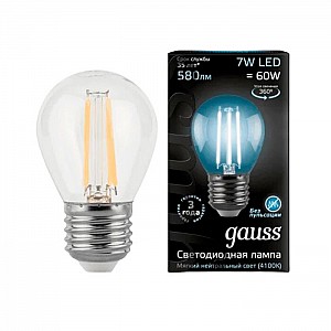 Лампа светодиодная Gauss Filament F-LED7-G45-4100K-E27 580Lm филаментная 105802207