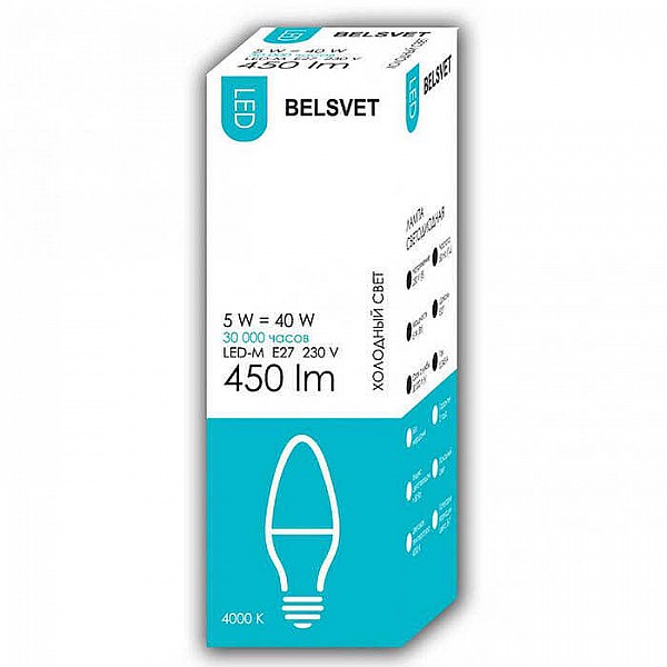 Лампа светодиодная Belsvet LED-M C37 5W 4000K E27