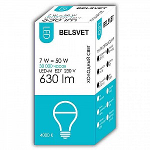 Лампа светодиодная Belsvet LED-M A60 7W 4000K E27
