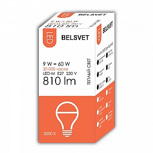 Лампа светодиодная Belsvet LED-M A60 9W 3000K E27