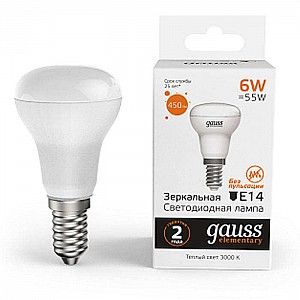 Лампа светодиодная Gauss LED Elementary 63116 R50 6W 450lm 3000К E14