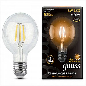 Лампа светодиодная Gauss LED Filament G95 6W E27 2700K 105802106