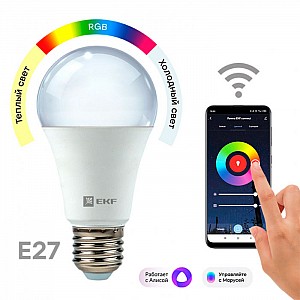 Умная светодиодная лампа EKF Connect WIFI RGBW-2700K-6500K-8Вт-E27. Изображение - 1