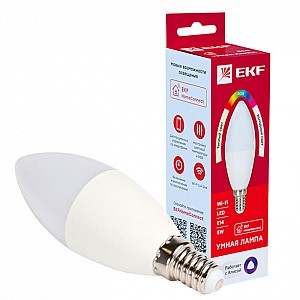 Умная светодиодная лампа EKF Connect WIFI RGBW-3000K-6500K-5Вт-E14
