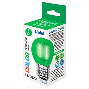 Лампа светодиодная Uniel Air color UL-00002988 LED-G45-5W/GREEN/E27 GLA02GR зеленый свет. Изображение - 2