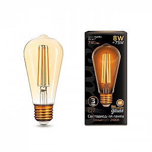 Лампа светодиодная Gauss LED Filament ST64 8W E27 Golden 740Lm 2400K 157802008
