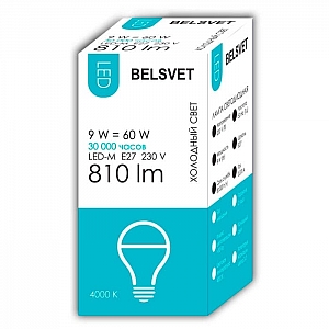 Лампа светодиодная Belsvet LED-M A60 9W 4000K E27