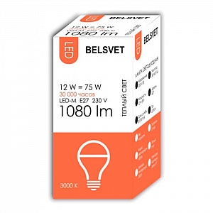 Лампа светодиодная Belsvet LED-M A60 12W 3000K E27