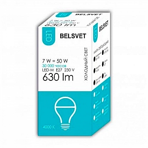 Лампа светодиодная Belsvet LED-M A60 7W 4000K E27