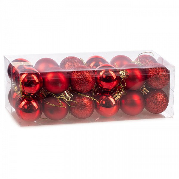 Набор елочных шаров Ausini JQ-2304/R красный 4 см 24 шт