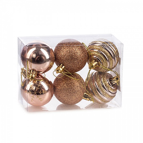 Набор елочных шаров Ausini JQ-5819/GR розовое золото 5 см 6 шт