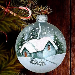 Шар елочный Декарт Домик в деревне 80 в7 стеклянный декорированный. Изображение - 3