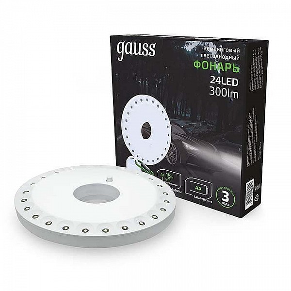Фонарь Gauss GFL003 24LED 300Лм 3*AA кемпинговый белый магнит и карабин LED