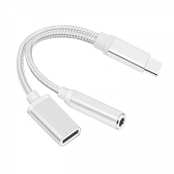 Переходник Atom 31043 USB Type-C 3.1 - 3.5 Jack/USB Type-C зарядка 0.15 м серебряный