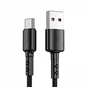 USB-кабель Vipfan X02 USB-Micro Cable 3A 1.2 м nylon braid для зарядки мобильных телефонов черный
