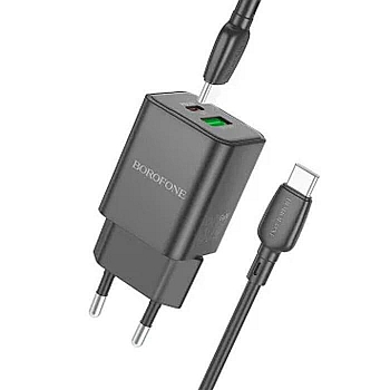 Сетевое зарядное устройство Borofone BN13 два порта PD30W+QC3.0 кабель Type-C-Type-C черный
