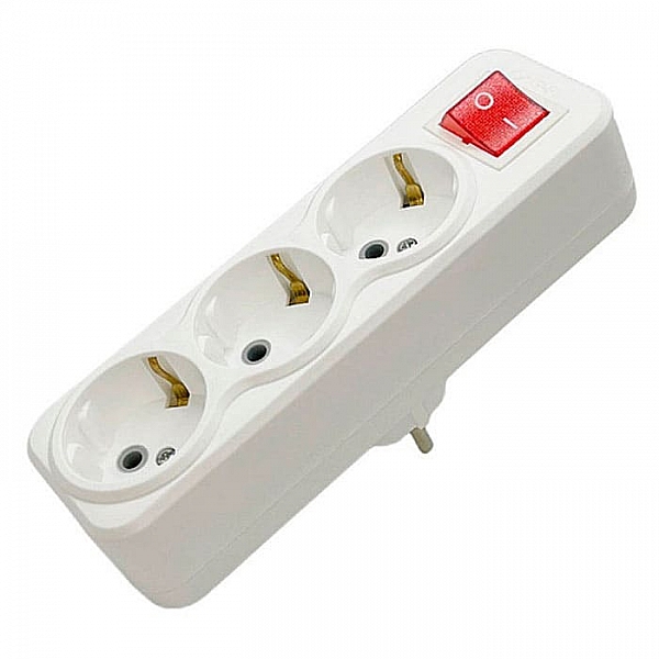 Разветвитель FAR F84 3 гнезда с заземлением с кнопкой