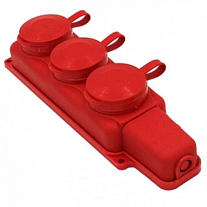 Розетка Элект РП16-334 К 3 места с заземлением каучук красный