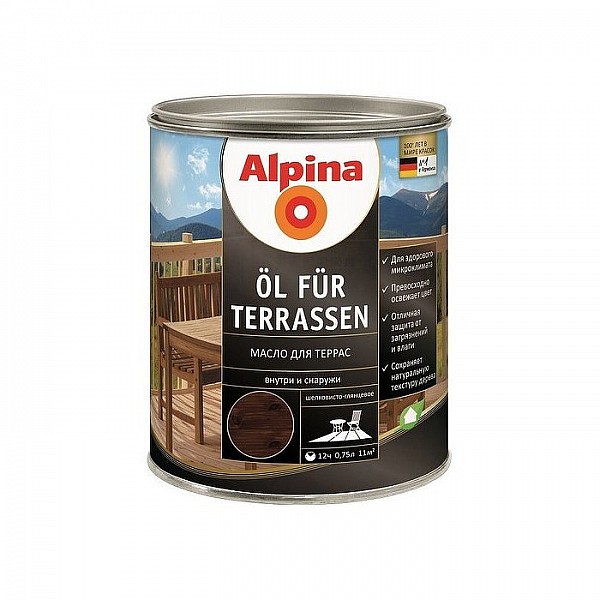 Масло для террас Alpina Oel fuer Terrassen 0.75 л средний