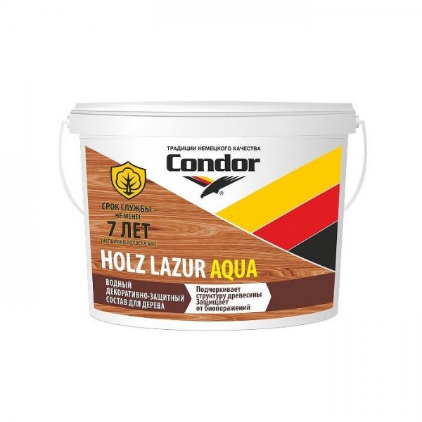 Лак защитно-декоративный Condor Holz Lazur Aqua 0.9 кг белый молочный