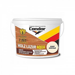 Лак защитно-декоративный Condor Holz Lazur Aqua 9 кг белый молочный