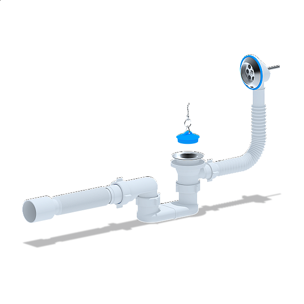 Сифон для ванны Анипласт E055 с выпуском и переливом плоский с гибкой трубой 40*40/50