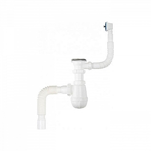 Сифон Aquant B0165-25-MR с металлической решеткой с прямоугольным переливом с гофрой 40*40/50