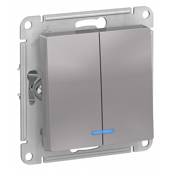 Выключатель Systeme Electric AtlasDesign ATN000353 2 клавиши с подсветкой алюминиевый