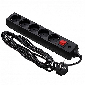 Удлинитель с сетевым фильтром ETP Security 77507 5 гнезд с заземлением с выключателем ПВС 3*1.5 мм.кв 3 м черный