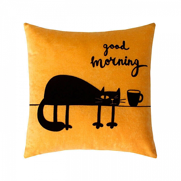 Подушка декоративная Matex Meow Line Good Morning 28-185 35*35*15 см горчичный чернильный