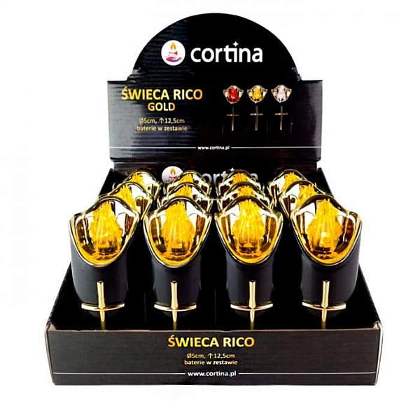 Свеча ритуальная Cortina Led Rico черная с золотом Yellow c батарейками display