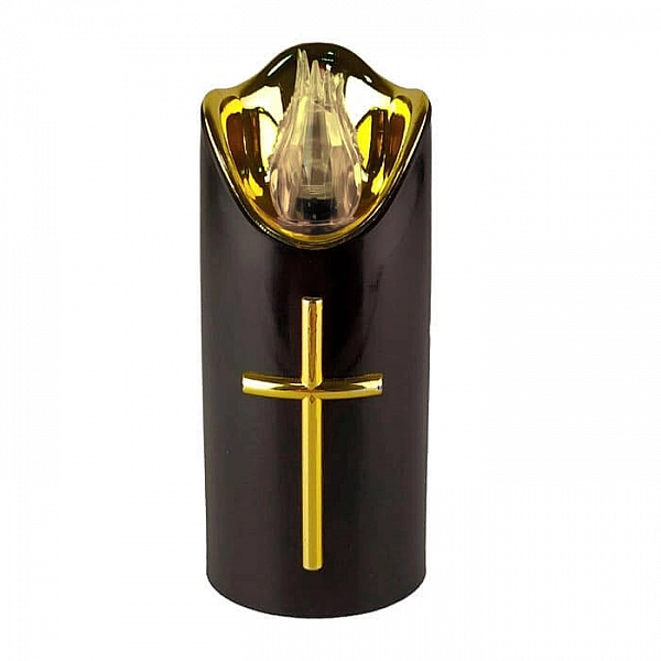 Свеча ритуальная Cortina Led Rico черная с золотом CW c батарейками display