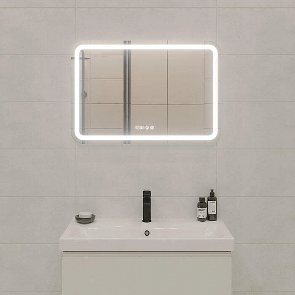 Зеркало Cersanit Led Design Pro 050 KN-LU-LED050 с подсветкой с антизапотиванием и часами 800*550 мм