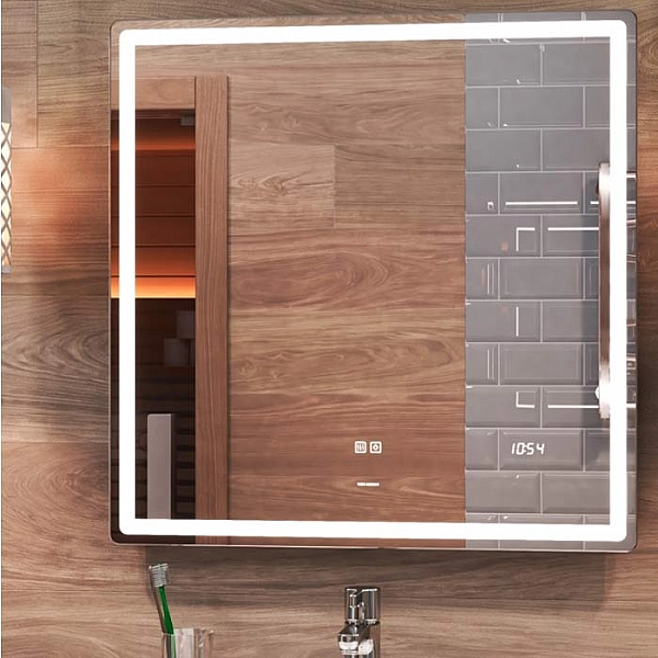 Зеркало Vigo Geometry Luxe 700 209 с бесконтактным сенсором, антизапотеванием и часами 700 мм