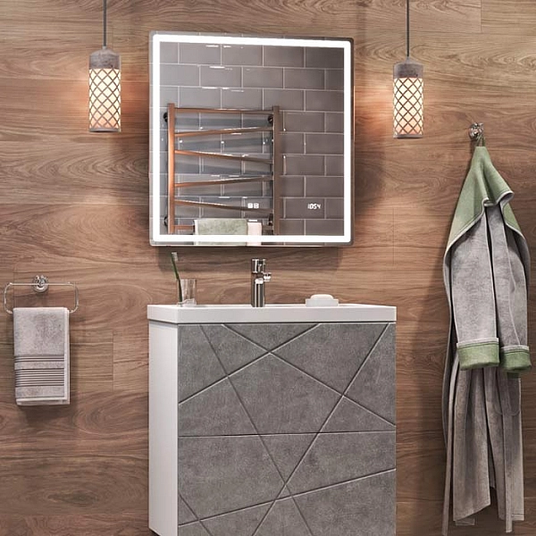 Зеркало Vigo Geometry Luxe 700 209 с бесконтактным сенсором, антизапотеванием и часами 700 мм