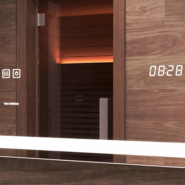 Зеркало Vigo Geometry Luxe 700 209 с бесконтактным сенсором, антизапотеванием и часами 700 мм