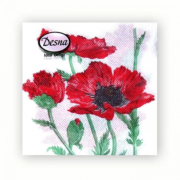Салфетки декоративные Desna Design Рисунок с маками 57586 24*24 см 1 слой 40 шт