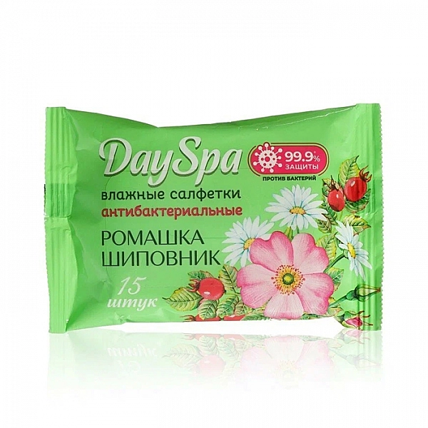 Салфетки влажные DaySpa Шиповник и Ромашка антибактериальные 15 шт