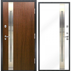 Дверь Nord Doors 70 наружная стальная частично остекленная правая 2060*980 мм каштан RAL 9003 муар