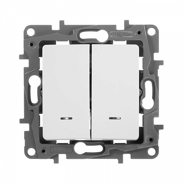 Выключатель Legrand Etika 672204 2 клавиши с подсветкой белый