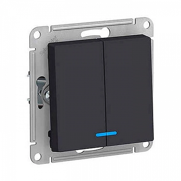 Выключатель Systeme Electric AtlasDesign ATN001053 2 клавиши с подсветкой карбон
