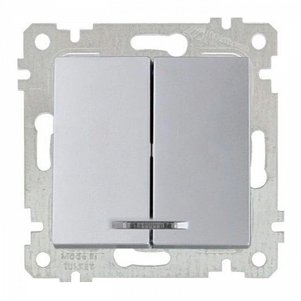 Выключатель Mutlusan Rita 2200 426 0182 2 клавиши с подсветкой нержавеющая сталь